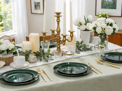Conjunto de Jantar Premium Verde Esmeralda e Dourado