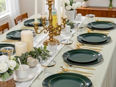 Conjunto de Jantar Premium Verde Esmeralda e Dourado
