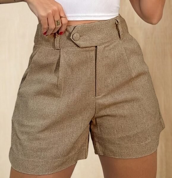 Short Linho Feminino Khaki Look Estiloso
