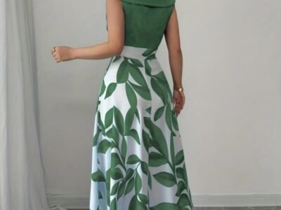 Vestido Maxi Evasê Verde Botânico com Decote