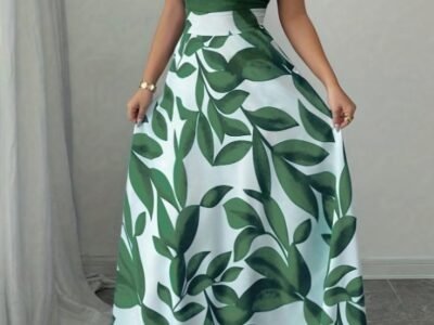Vestido Maxi Evasê Verde Botânico com Decote