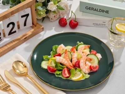 Conjunto de Jantar Premium Verde Esmeralda e Dourado