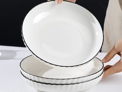 Conjunto de 4 Pratos em Cerâmica White & Black