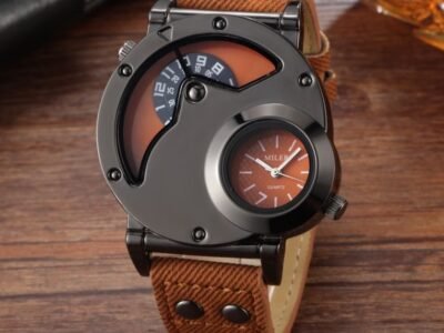 Relógio Masculino Dual Time Estilo Denim