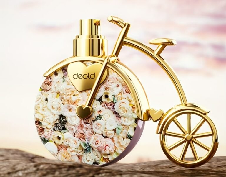 Perfume Floral de 25ml com Frasco de Bicicleta Dourada