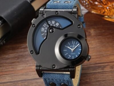 Relógio Masculino Dual Time Estilo Denim