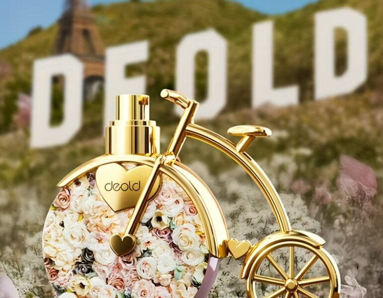Perfume Floral de 25ml com Frasco de Bicicleta Dourada