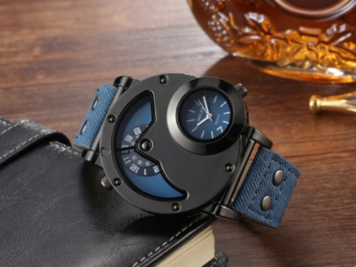 Relógio Masculino Dual Time Estilo Denim