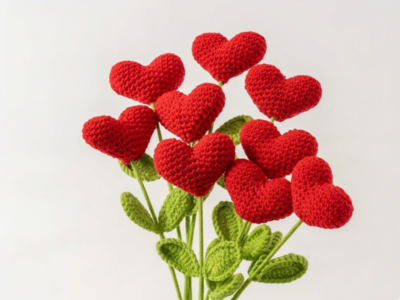 Bouquet de Corações em Crochê (5 Unids)