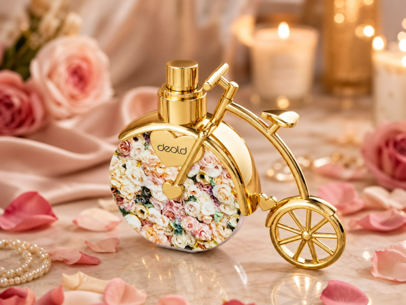 Perfume Floral de 25ml com Frasco de Bicicleta Dourada