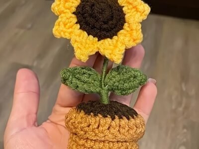 Flor de Crochê em Vaso Tricotada à Mão