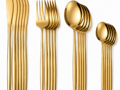 Kit Faqueiro Inox Dourado 24Pçs + Forma Pudim Quadrada