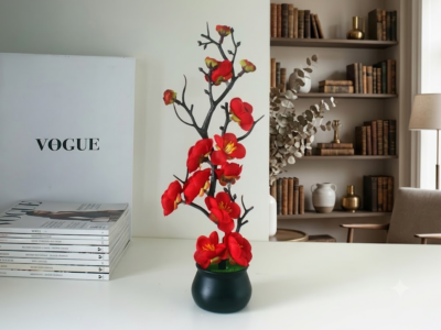 Planta Artificial Bonsai Flor de Pêssego com Vaso