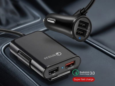 Carregador Celular Carro 4 Portas USB Carga Rapida