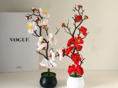 Planta Artificial Bonsai Flor de Pêssego com Vaso