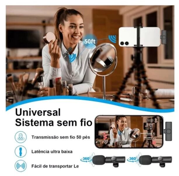 Microfone Lapela Duplo Sem Fio Tipo C E iOS HMaston