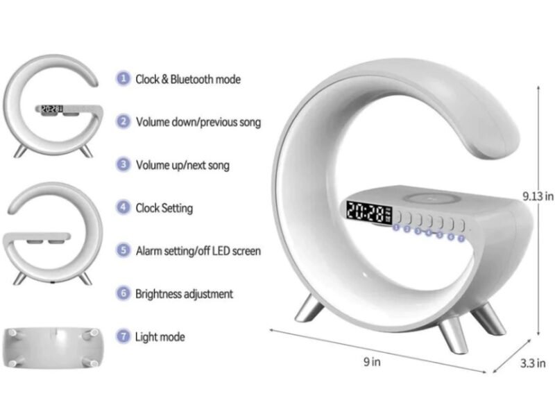 Caixa De Som Bluetooth Luminaria LED RGB Relogio G