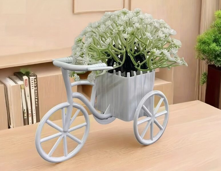 Arranjo de Flores Artificiais com Vaso Bicicleta