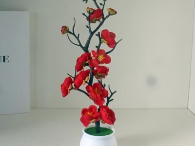 Planta Artificial Bonsai Flor de Pêssego com Vaso