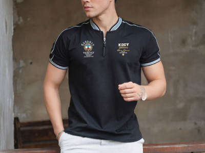 Camisa Polo Masculina com Zíper e Estampa Exclusiva – Estilo Casual Chic