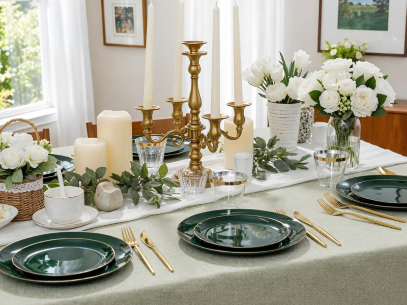 Conjunto de Jantar Premium Verde Esmeralda e Dourado – Elegância para Grandes Celebrações