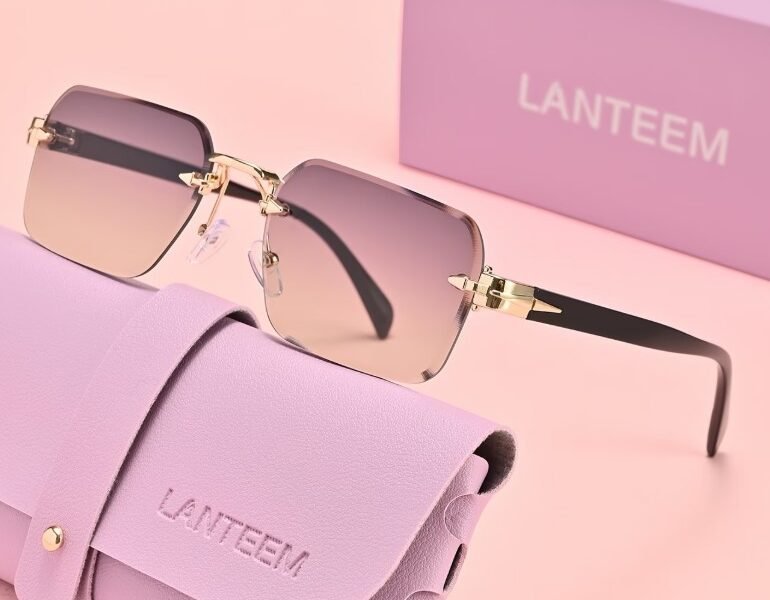 Óculos de Sol Luxury – Design Sem Armação com Lentes Degradê e Estojo Premium