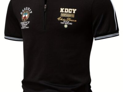 Camisa Polo Masculina com Zíper e Estampa Exclusiva – Estilo Casual Chic