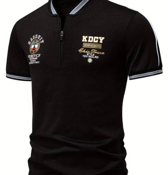 Camisa Polo Masculina com Zíper e Estampa Exclusiva – Estilo Casual Chic