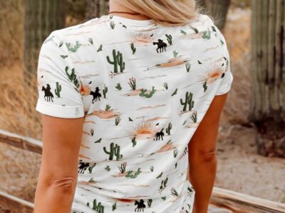 T-shirt Feminina Estampa Deserto – Camiseta Casual Western com Gola Redonda