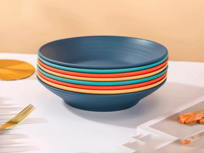 Conjunto de 8 Pratos Fundos Listrados e Inquebráveis