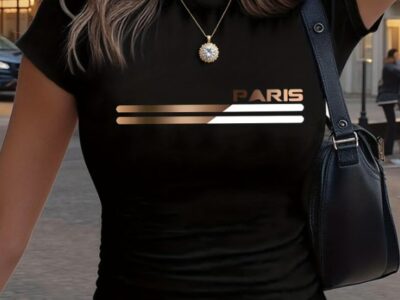 T-shirt Feminina Preta Paris Look Casual