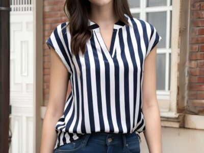 Blusa Feminina Estilo Único Listras Azuis