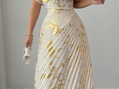 Vestido Assimétrico com Brilho de Folha Dourada