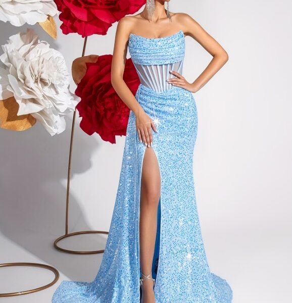 Vestido de Noite Azul Cintilante – Aluguel com Ajuste Personalizado