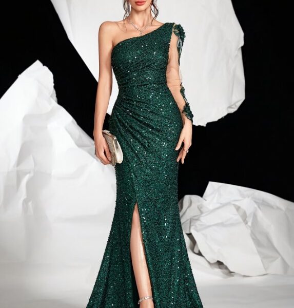 Aluguel de Vestido Longo Rose Gold com Bordados Florais 3D