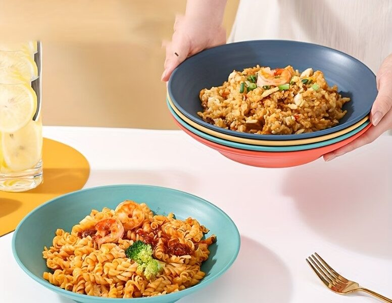 Conjunto de 8 Pratos Fundos Listrados e Inquebráveis