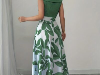 Vestido Maxi Evasê Verde Botânico com Decote Transpassado e Bolsos