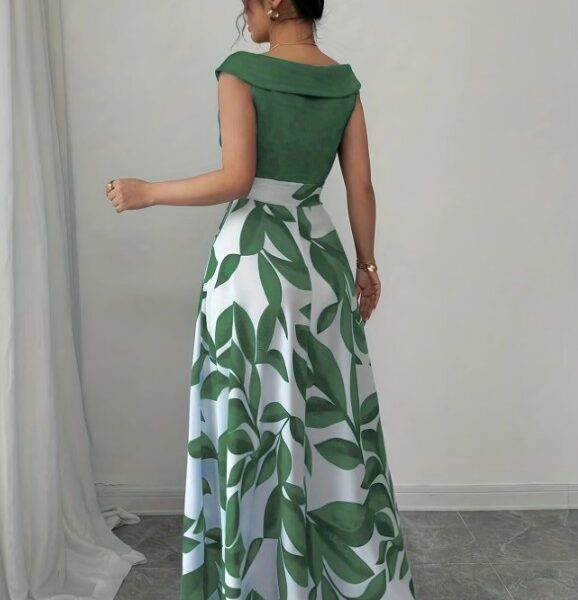 Vestido Maxi Evasê Verde Botânico com Decote Transpassado e Bolsos