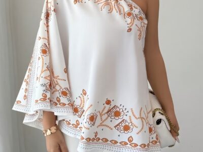 Blusa de Luxo Um Ombro Só com Manga Morcego