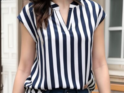 Blusa Feminina Estilo Único Listras Azuis