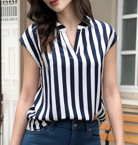 Blusa Feminina Estilo Único Listras Azuis