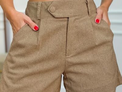 Short Linho Feminino Khaki Look Estiloso