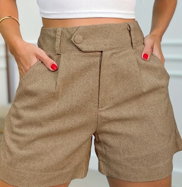 Short Linho Feminino Khaki Look Estiloso