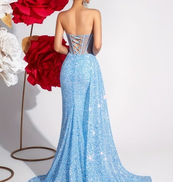 Vestido de Noite Azul Cintilante – Aluguel com Ajuste Personalizado