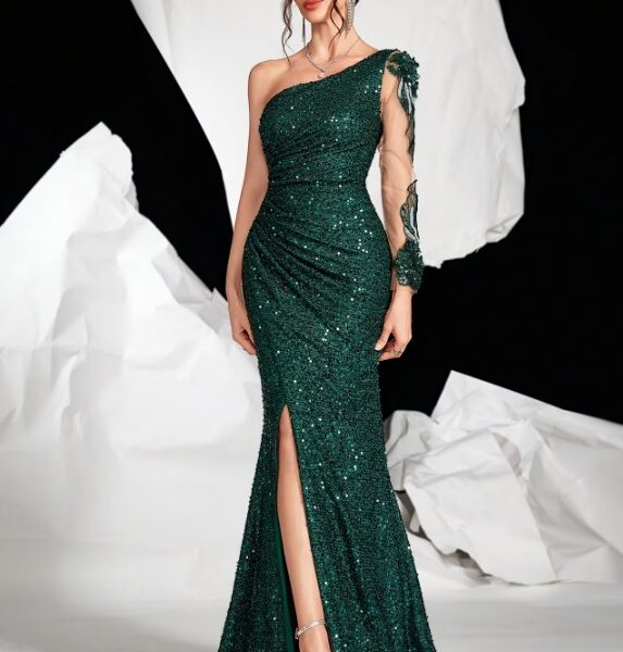 Aluguel de Vestido Longo Rose Gold com Bordados Florais 3D