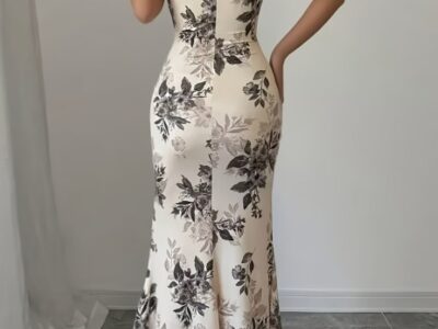 Aluguel Vestido Floral Assimétrico com Barra Sereia e Babados