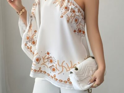 Blusa de Luxo Um Ombro Só com Manga Morcego