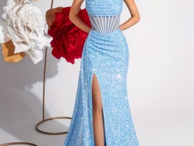 Vestido de Noite Azul Cintilante – Aluguel com Ajuste Personalizado