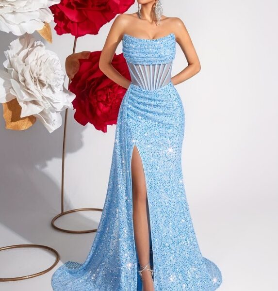 Vestido de Noite Azul Cintilante – Aluguel com Ajuste Personalizado