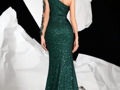 Aluguel de Vestido Longo Rose Gold com Bordados Florais 3D